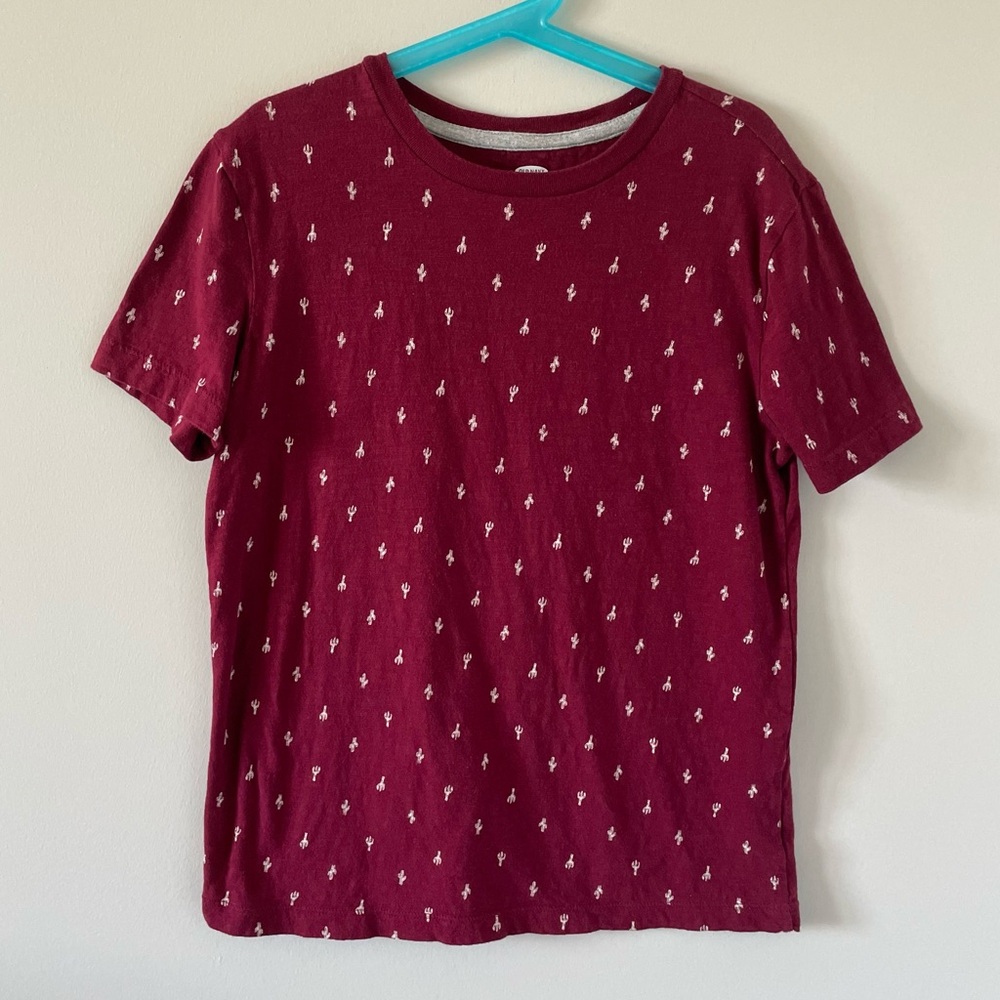 🌵☀️Old Navy Boys Softest T-Shirt - Maroon Red With Cactus Print